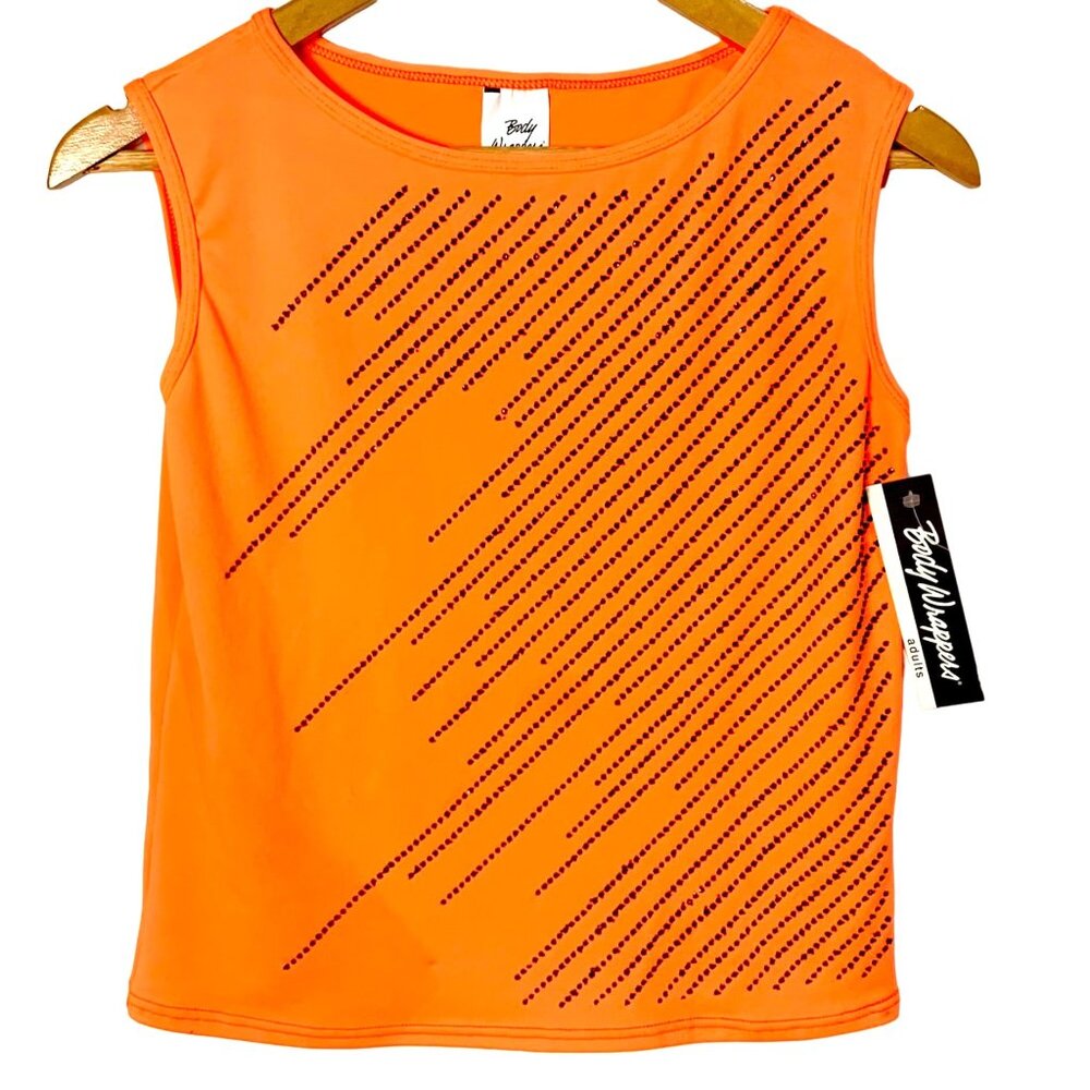 Body Wrappers Adult Boatneck Pullover Top Orange Black Beaded Sleeveless M New